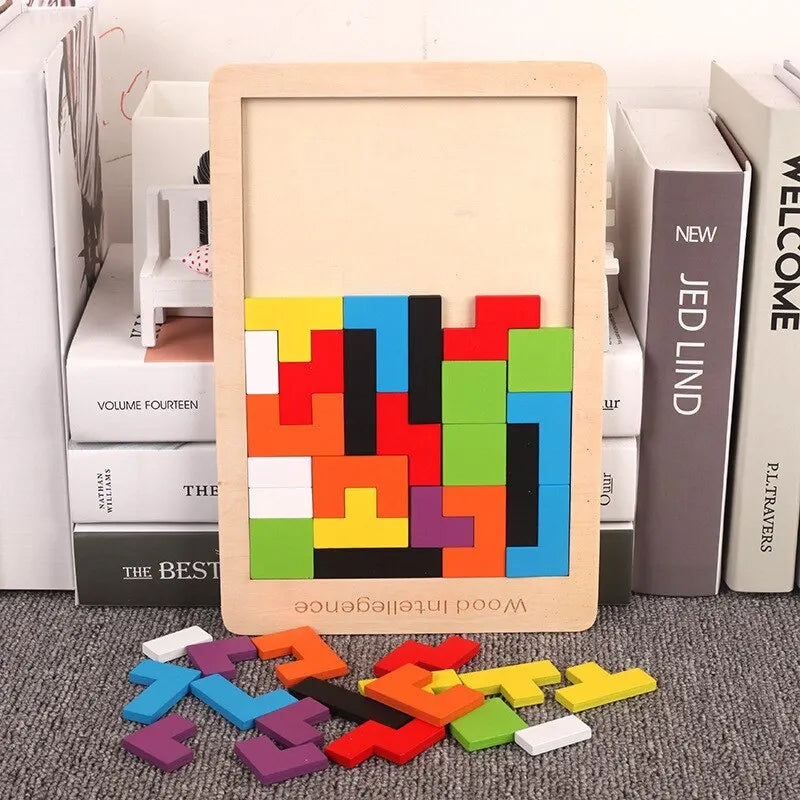 Colorful Wooden Tangram Puzzle Set for Kids