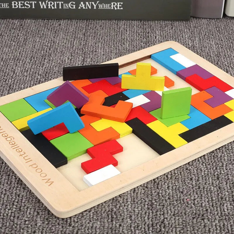 Colorful Wooden Tangram Puzzle Set for Kids